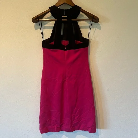 Trina Turk Cage Neck Sleeveless Color Block Black and Pink Midi Dress - Picture 9 of 10